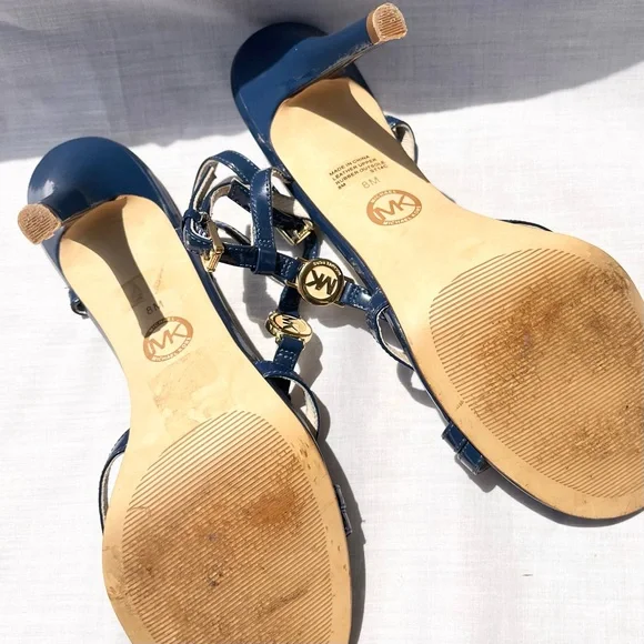 Michael Kors Blue Stiletto Heels with Gold Accents - Picture 8 of 8